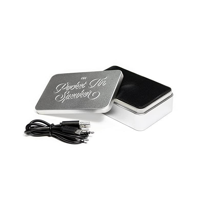 Tin Speaker USB Rechargeable Portable Speaker Silver Luckies of London