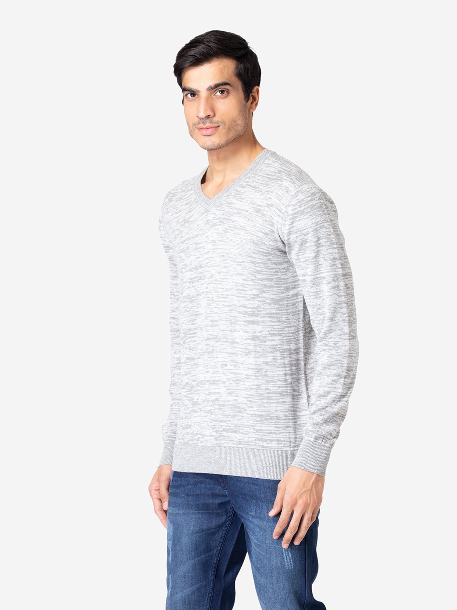 Allen cooper Grey Melange Regular Fit Sweater