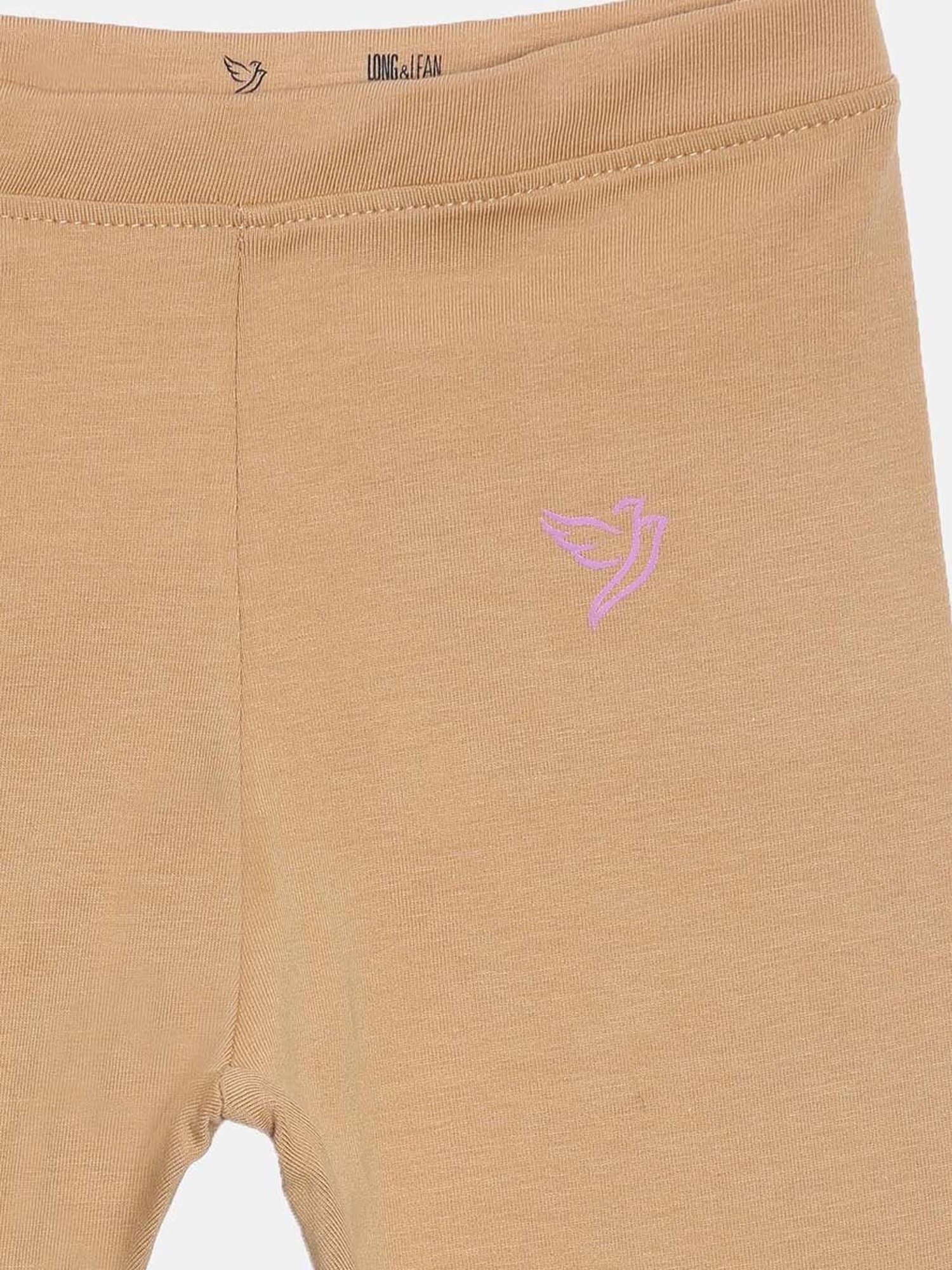 TWIN BIRDS Kids Black & Beige Cotton Regular Fit Leggings (Pack of 2)