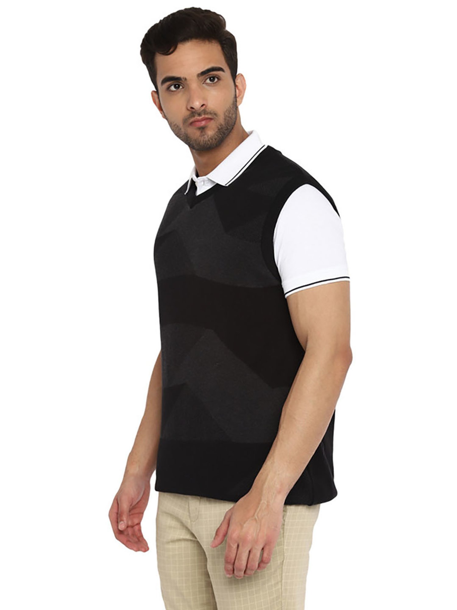 Turtle Black & Grey Cotton Regular Fit Sweater