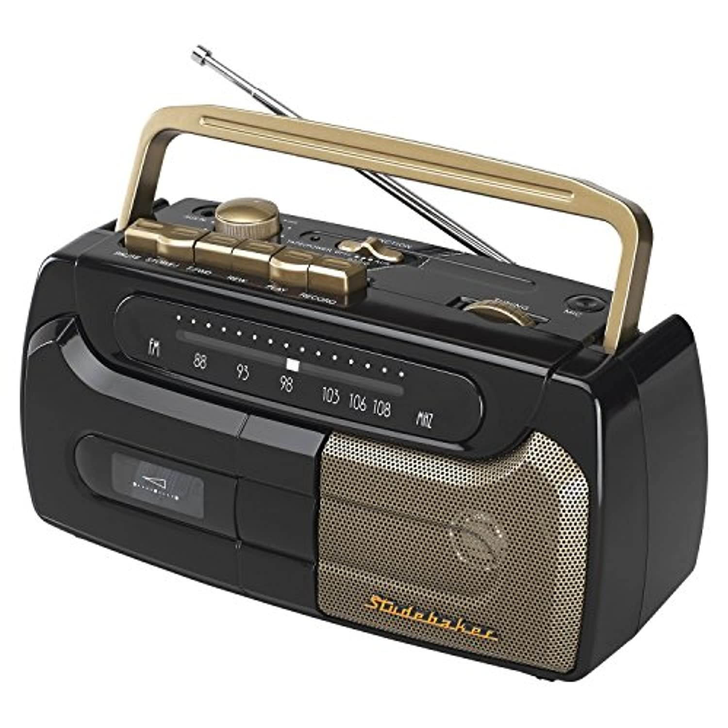 Studebaker Portable Cassette Recorder and Player with FM Radio Aux Input for External Devices (SB2127BG)