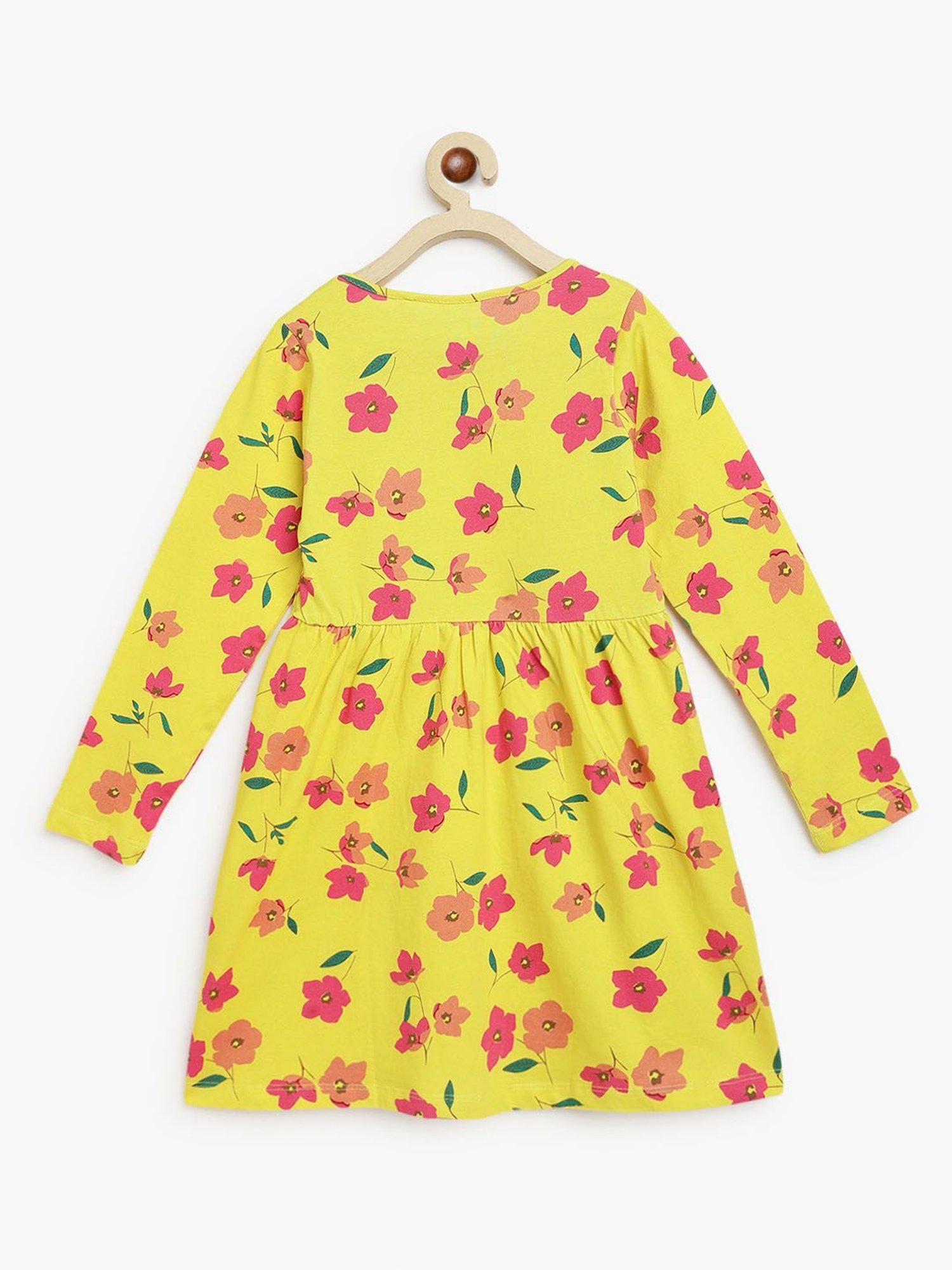 Campana Kids Yellow Floral Print Full Sleeves Dress