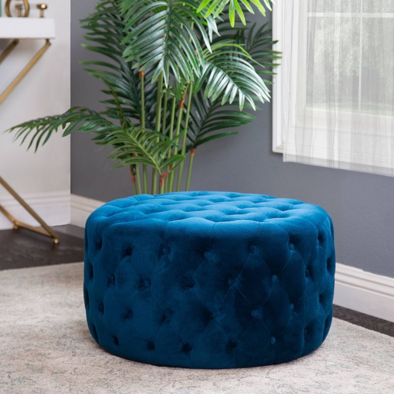 Jemma Tufted Round Velvet Ottoman Blue - Abbyson Living