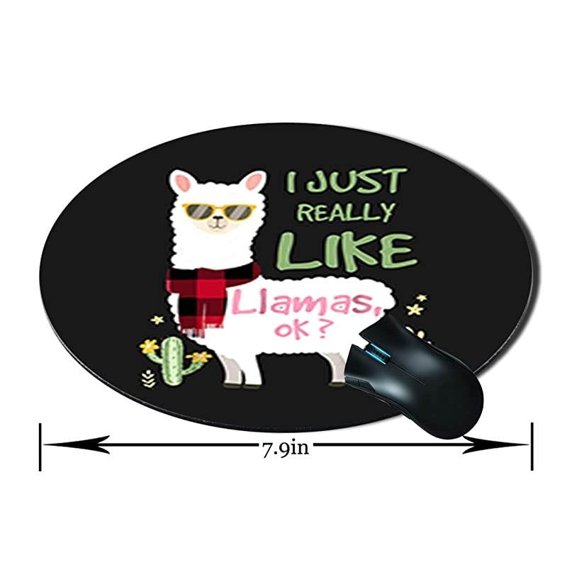Customized Round Office Mouse Pad NonSlip Rubber Mouse Pads Cute Mat I Just Really Like Llama Ok Plaid Scarf Christmas
