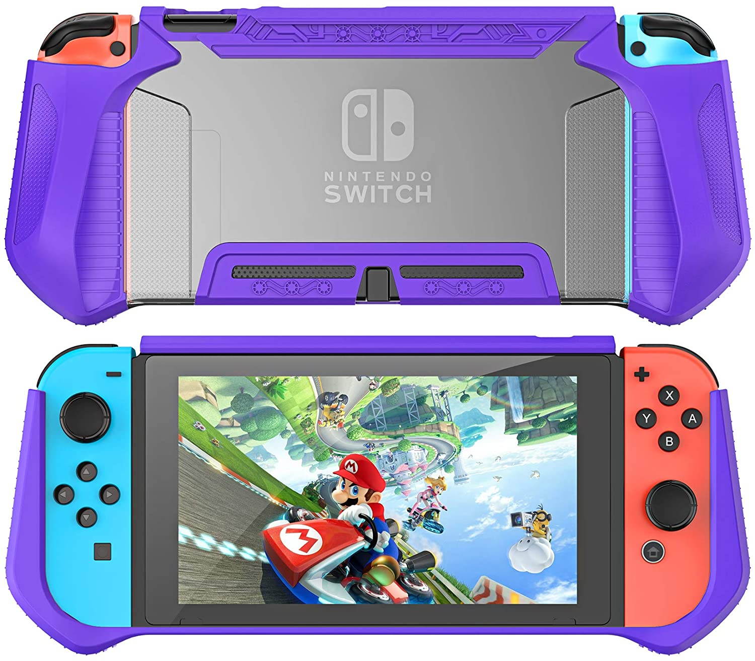 HEYSTOP Case Compatible with Nintendo Switch Case Screen Protector,TPU Protective Heavy Duty Cover Case for Nintendo Switch with Shock Absorption and Anti-Scratch Transparent Purple