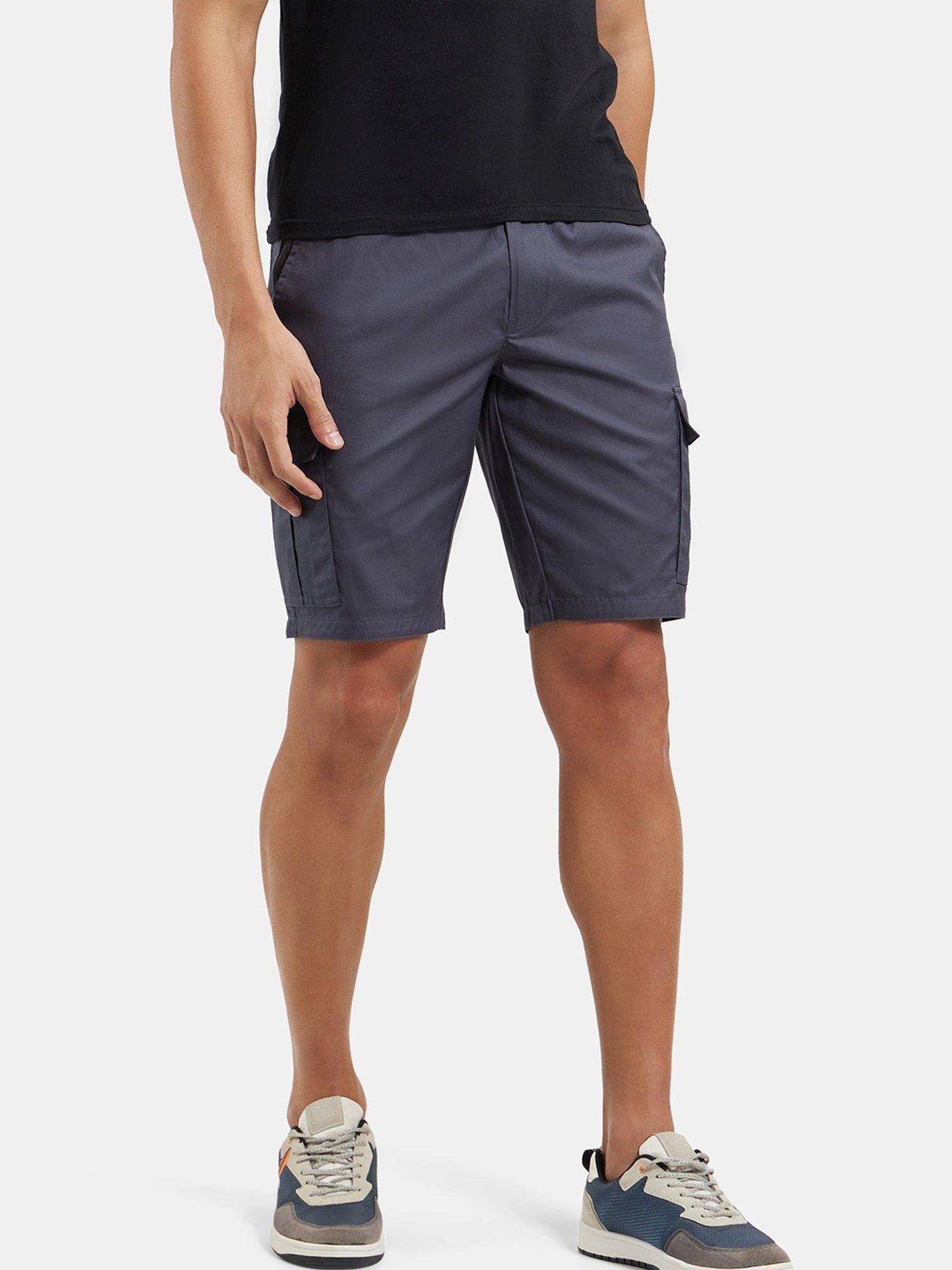 Jockey Grey Cotton Straight Fit Cargo Shorts