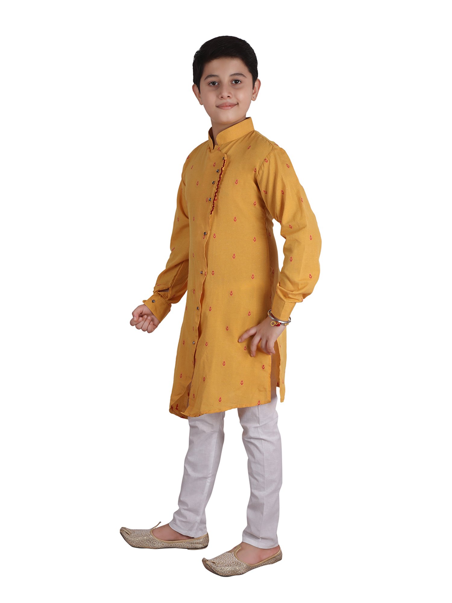 Pro-Ethic Style Developer Kids Yellow & White Printed Full Sleeves Kurta with Pyjamas