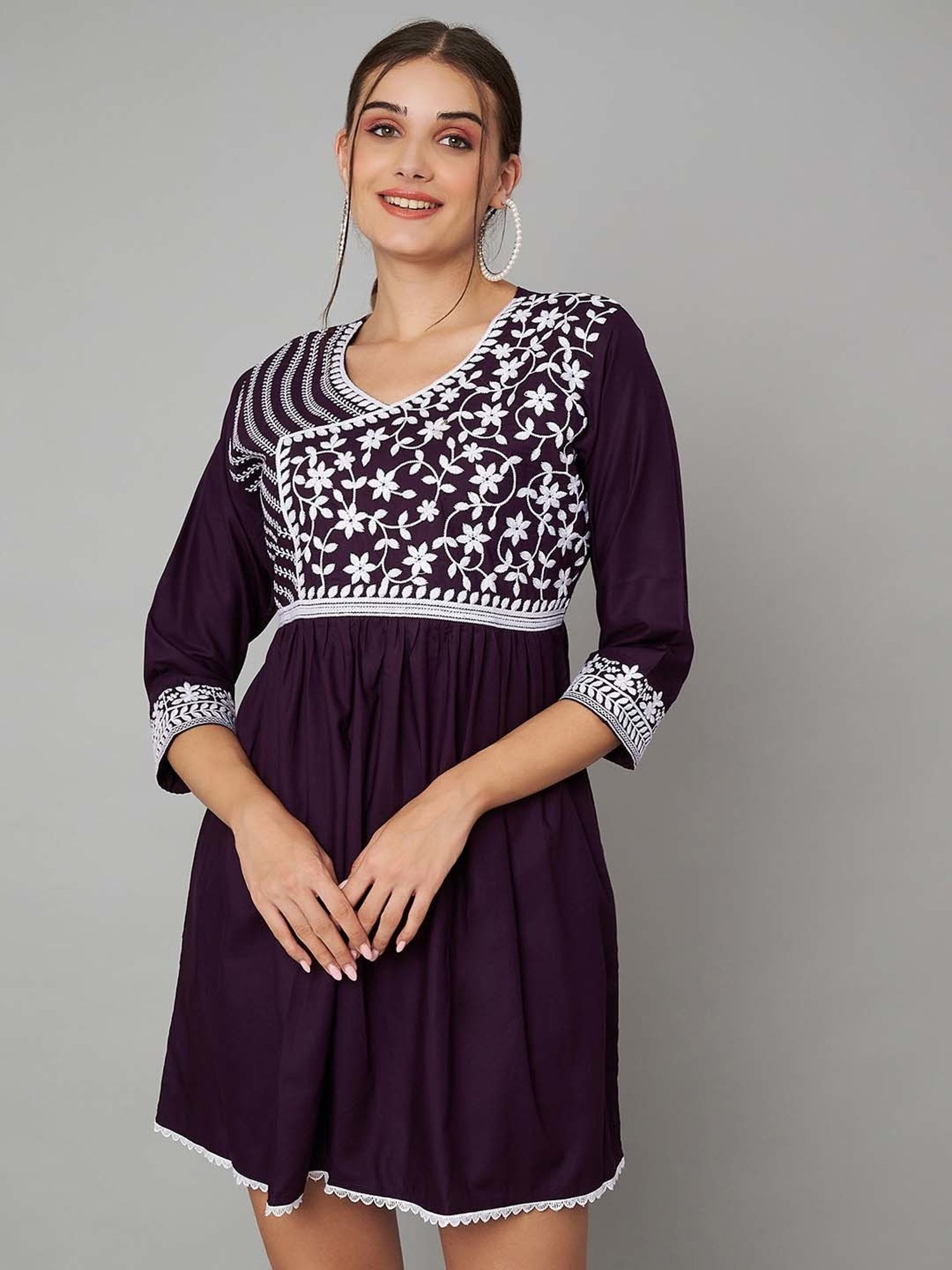 KOI SLEEPWEAR Wine Embroidered Dress