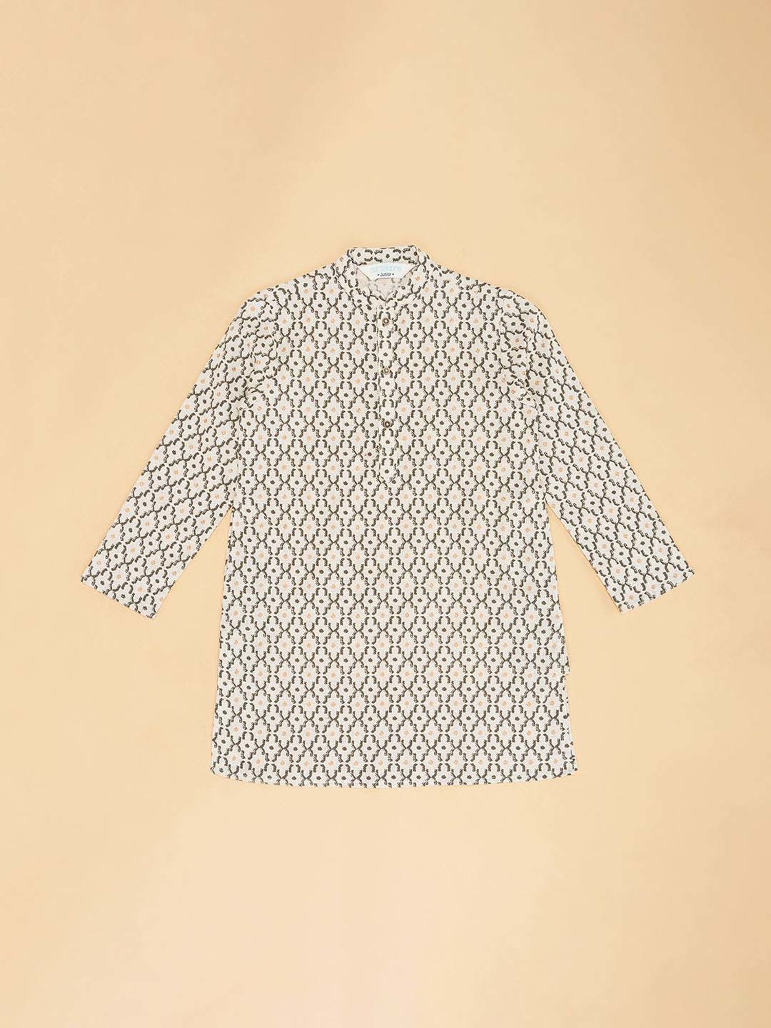 Indus Route by Pantaloons Kids Off-White Linen Printed Full Sleeves Kurta