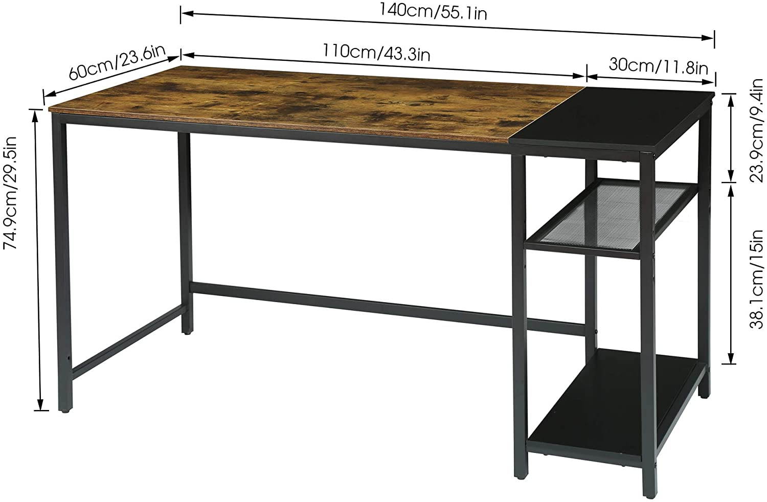 43 inch Gaming Desk Racing Style Computer Desk Living Room Desk Home Office Desk Writing Table Study Table With Cable Management Hole and Adjustable Foot Pads