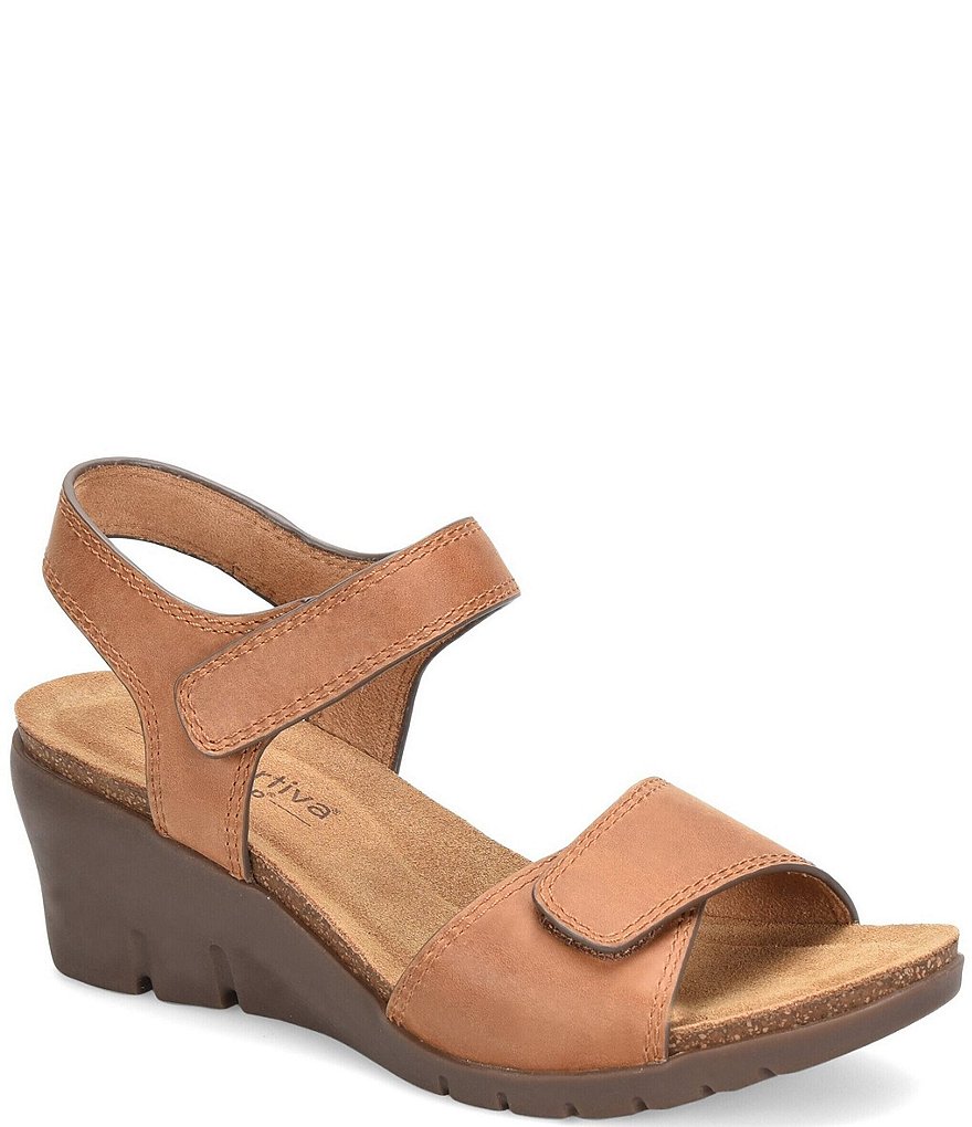 Comfortiva Abria Adjustable Leather Wedge Sandals