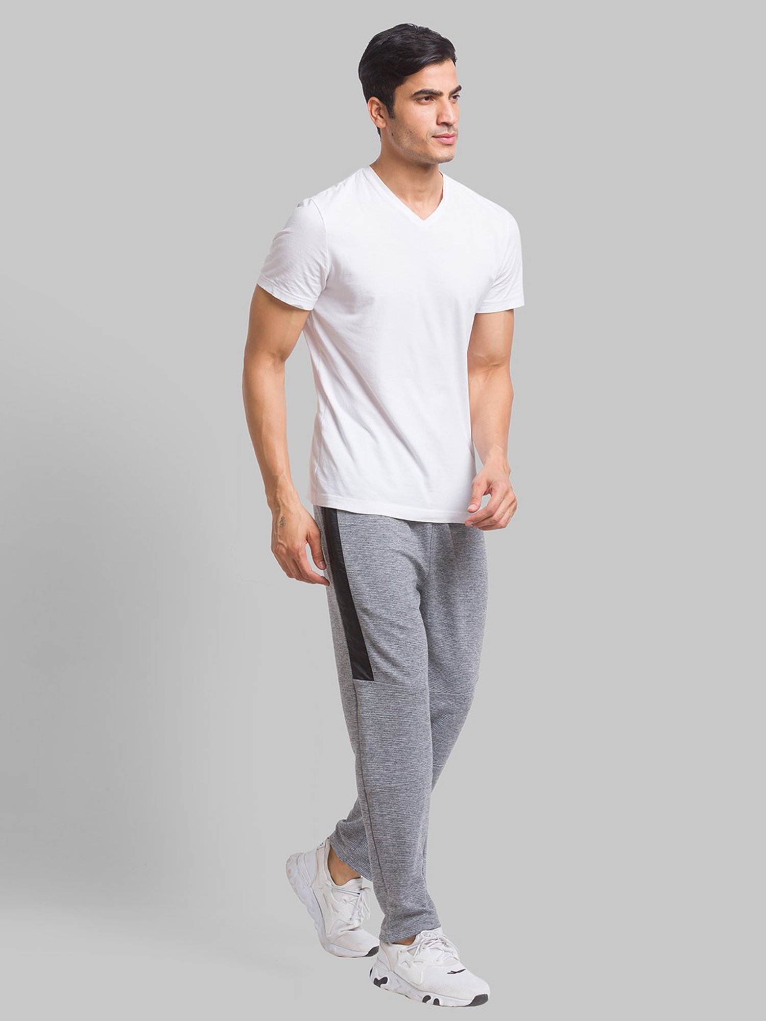 Parx Grey Regular Fit Striped Trackpants