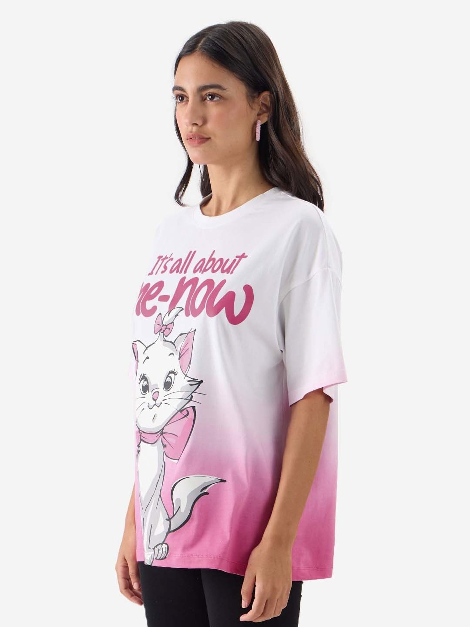 The Souled Store White & Pink Cotton Printed T-Shirt