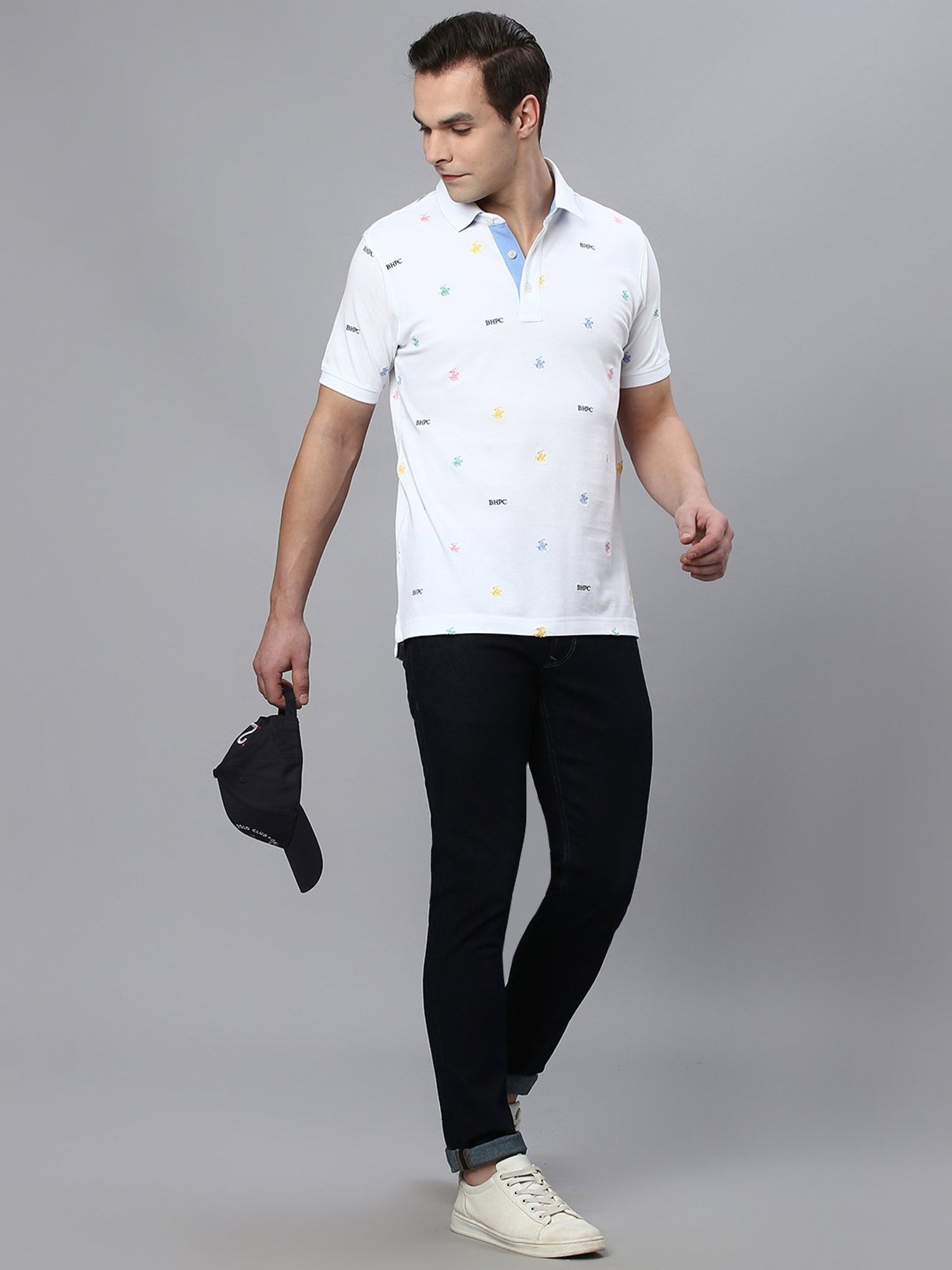 Beverly Hills Polo Club White Regular Fit Cotton Polo T-Shirt