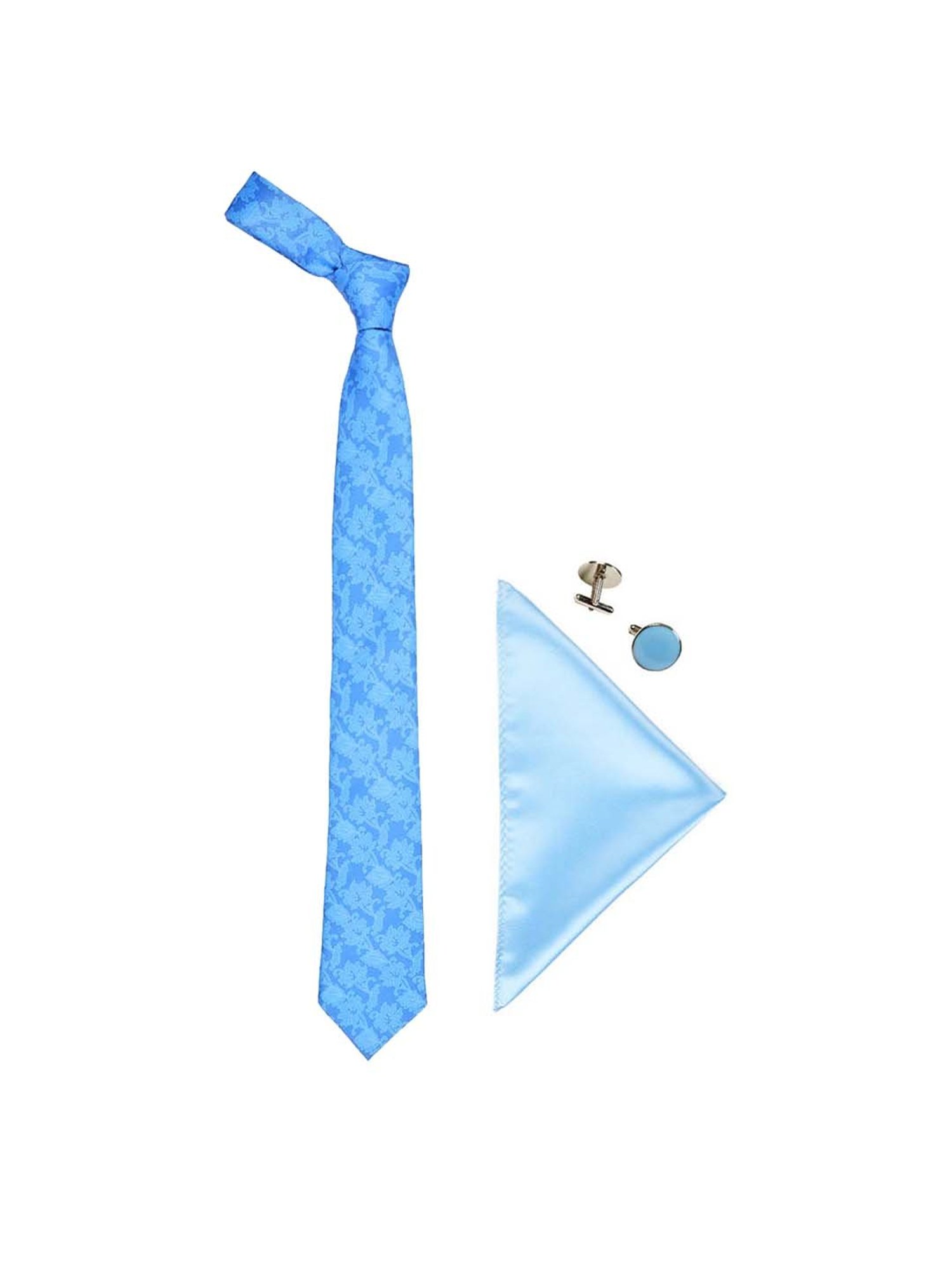 Tossido Blue Woven Necktie With Pocket Square and Cufflinks