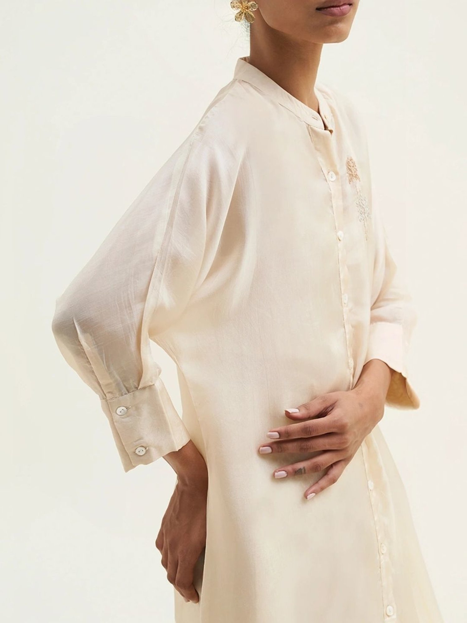 Ganga Fashions Angora Beige Silk Kurta with Pant Co-ord Set