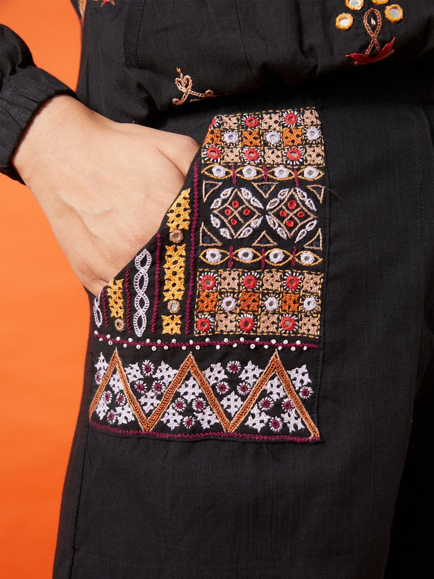 Okhai Black Embroidered Shorts With Pockets