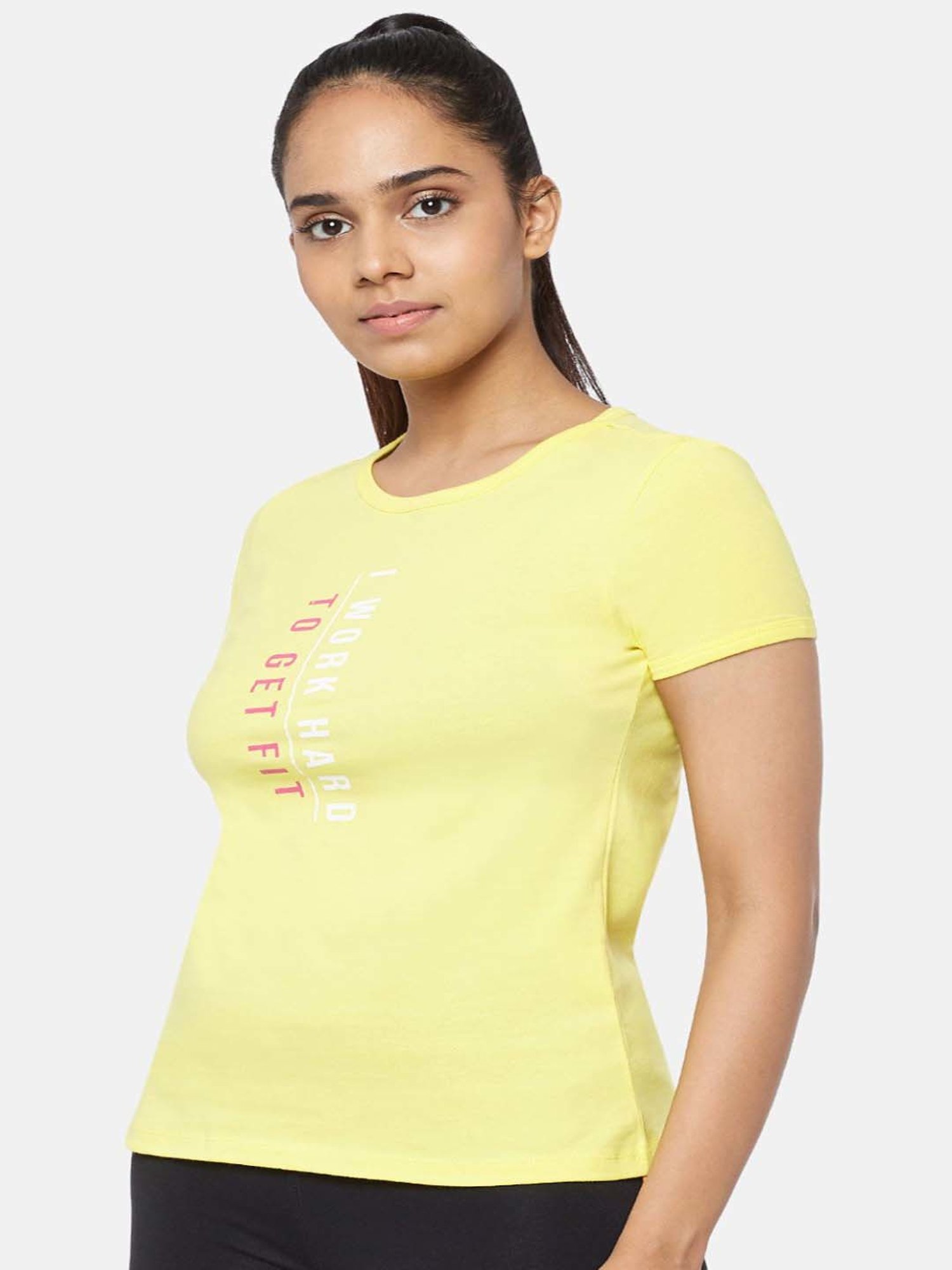 Ajile by Pantaloons Yellow Cotton Graphic Print Sports T-Shirt