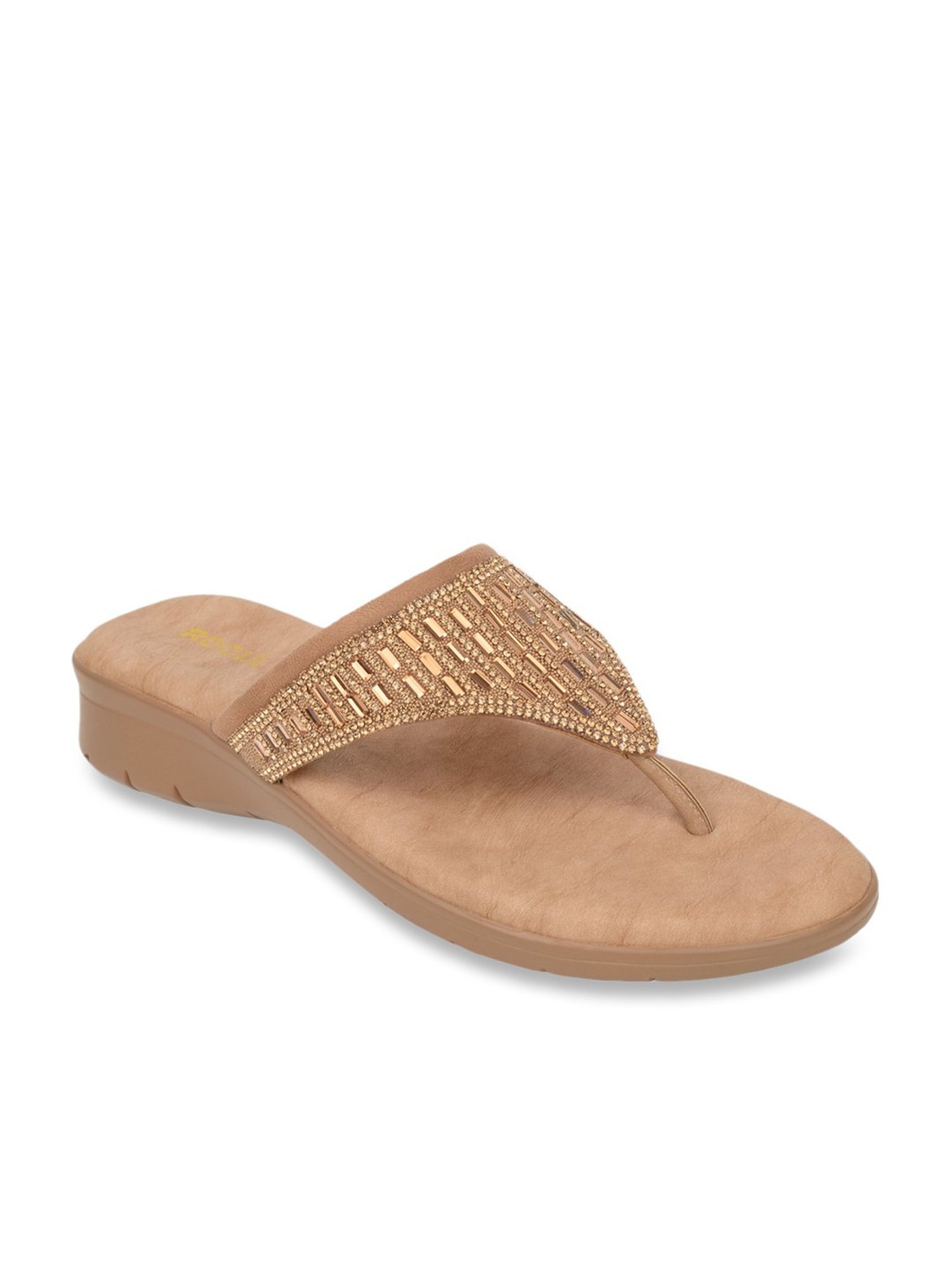 Rocia by Regal Women's Antique Gold Thong Wedges