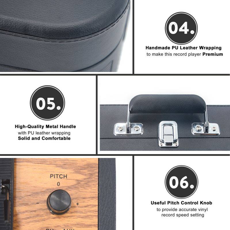 LP&No.1 Portable Bluetooth Turntable with USB Play and Recording,Suitcase 3 Speed Vinyl Record Player with Pitch Control,RCA Output and Aux Input, Blue