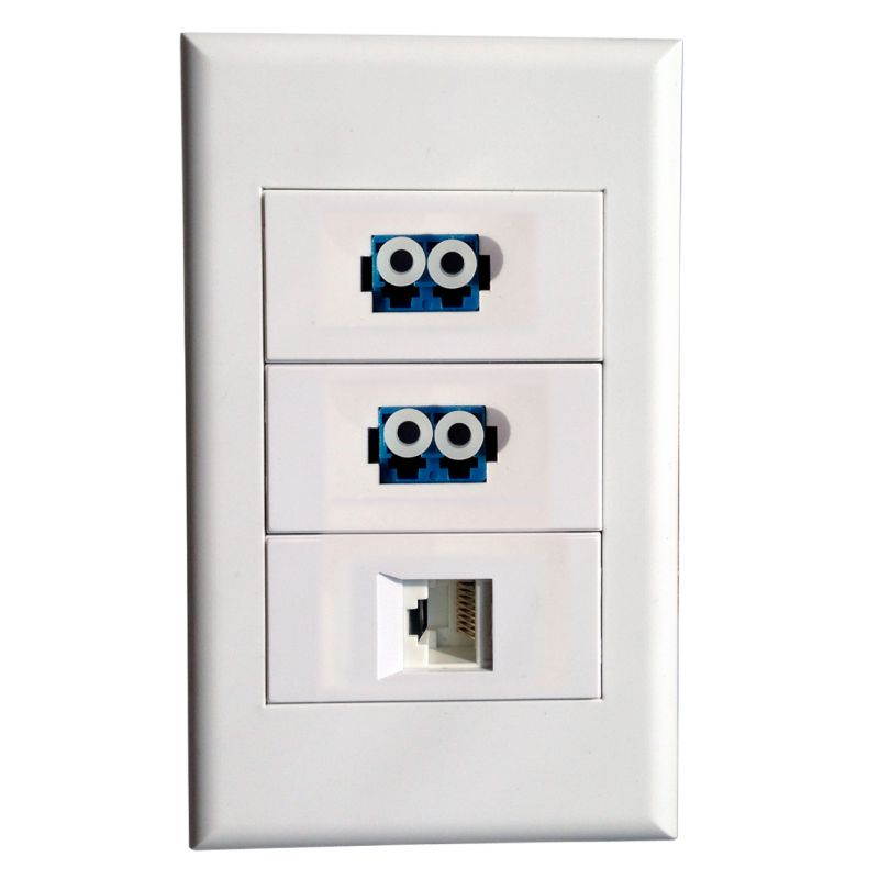 Wall Plate with 2 LC + RJ45 Modules,Fiber Optic Keystone Connectors Jack / Plug  Wall Mount Faceplate Cover