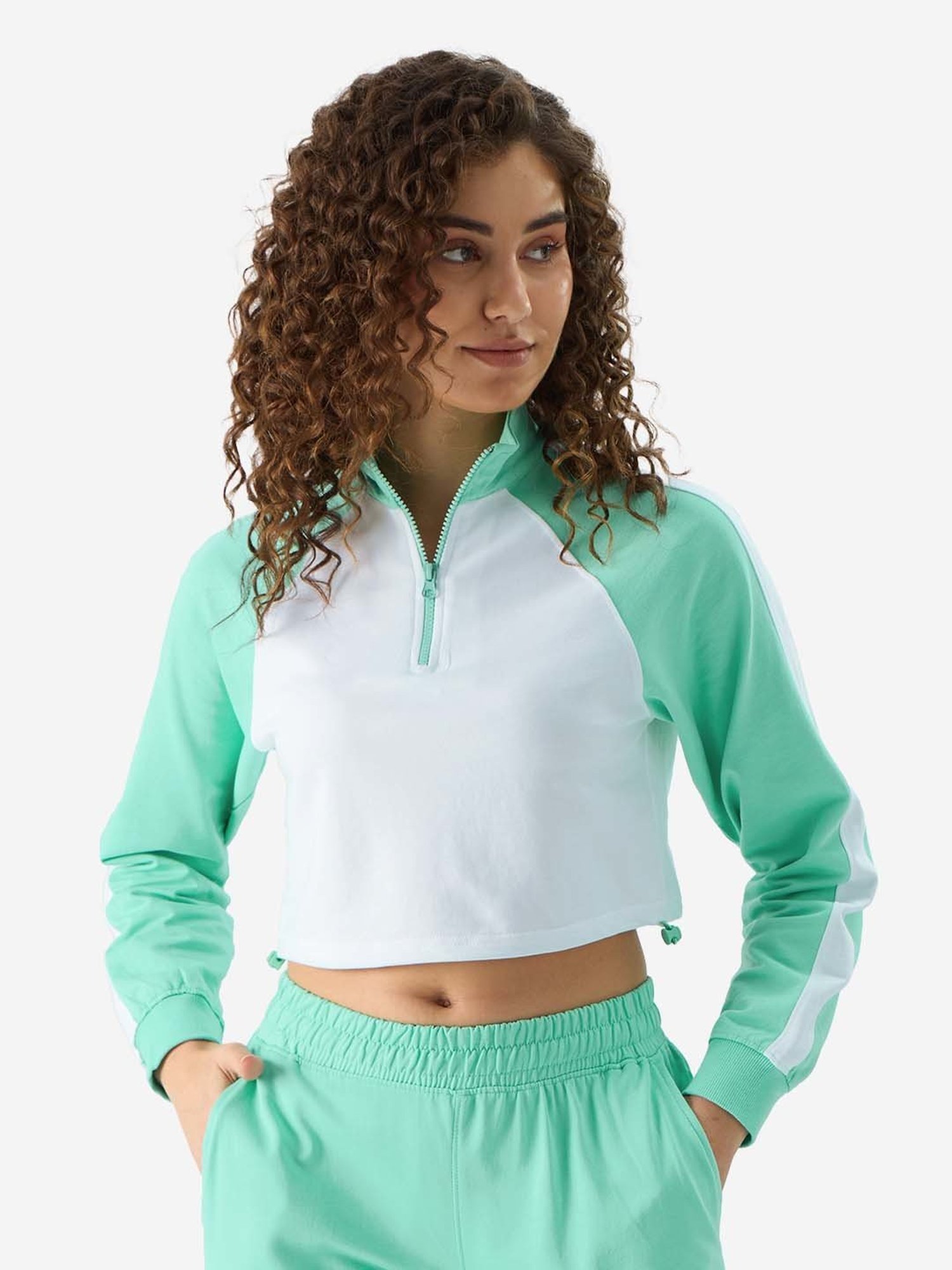The Souled Store Green Color-Block Cropped T-Shirt