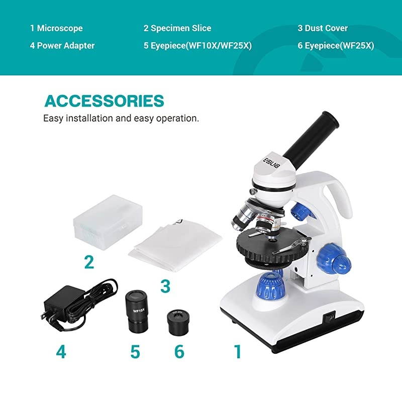 Microscope 1000X Student Microscope for Kids LED Biological Light Microscope with Slides and Phone Adapter All-Metal Optical Glass Lenses
