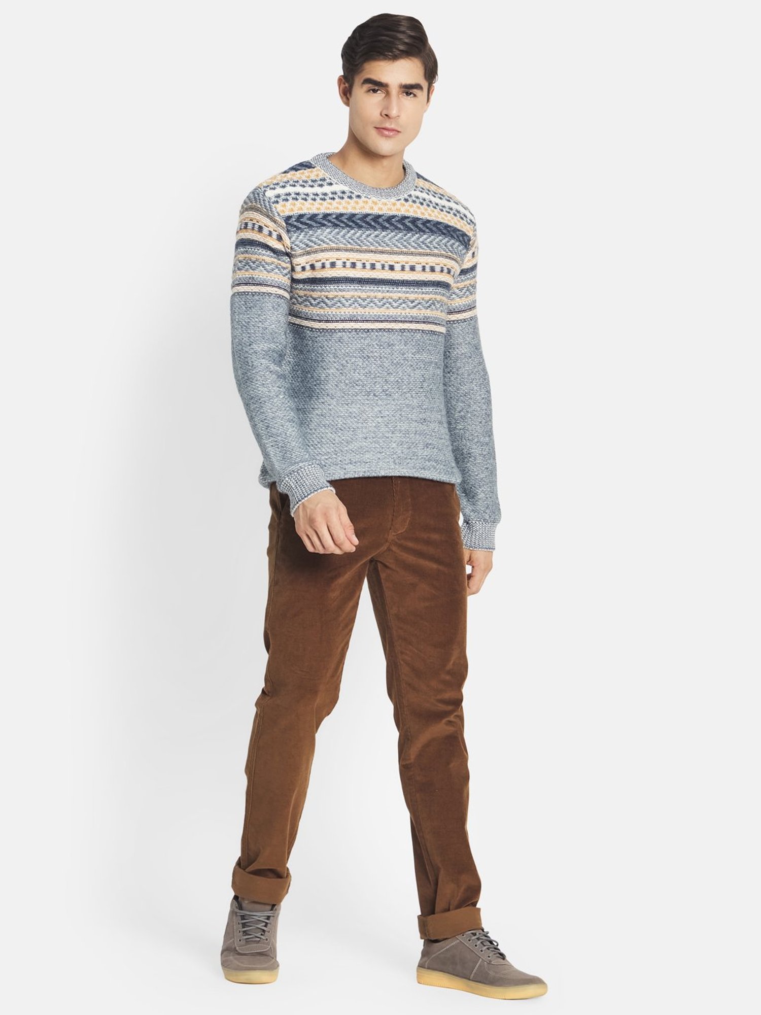 METTLE Grey Striped Sweater