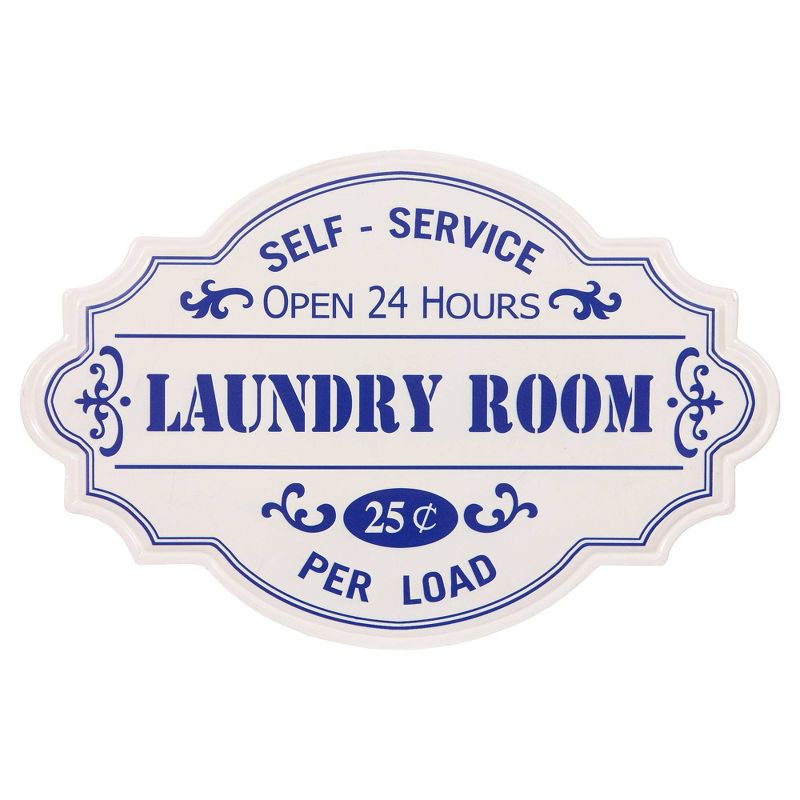 16.25" Hand Painted Laundry Room Tin Enamel Wall Sign Off White/Blue - Patton Wall Décor