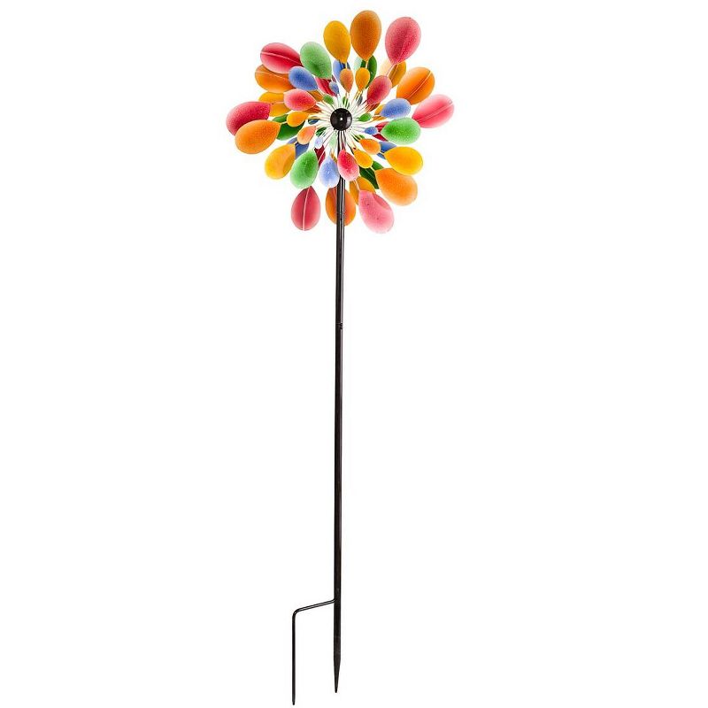 Wind & Weather Multi-Colored Many-Petaled Dual Rotor Metal Wind Spinner