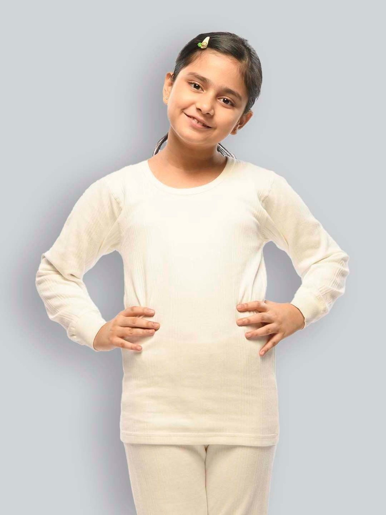 Dyca Kids Grey Melange Textured Thermal Top (Pack Of 2)