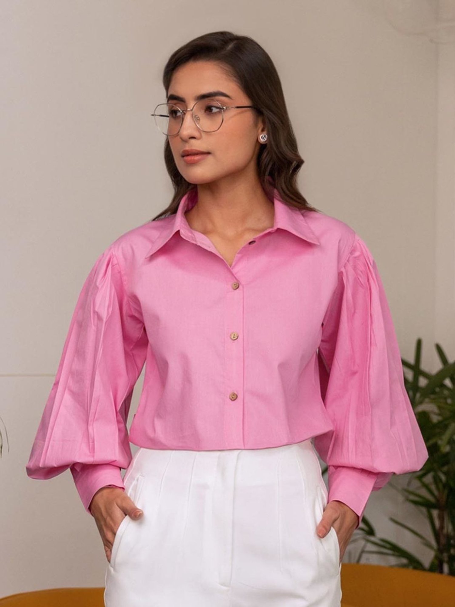 BInfinite Fuchsia Pink Baloon Sleeve Shirt