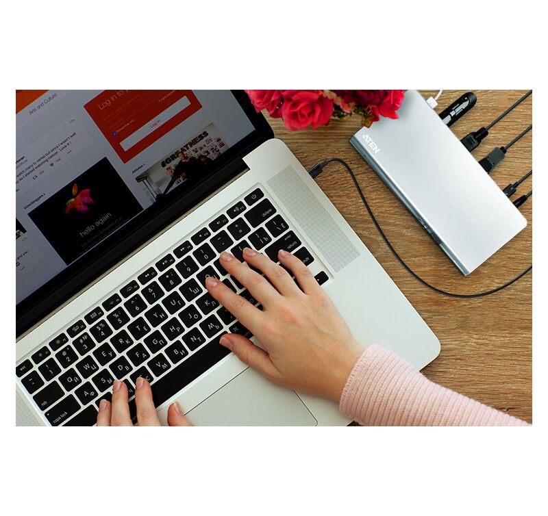 ATEN USB-C Multiport Dock with Power Charging - for Desktop PC - 90 W - USB Type C - 3 x USB Ports - Network (RJ-45) - HDMI - DVI - DisplayPort