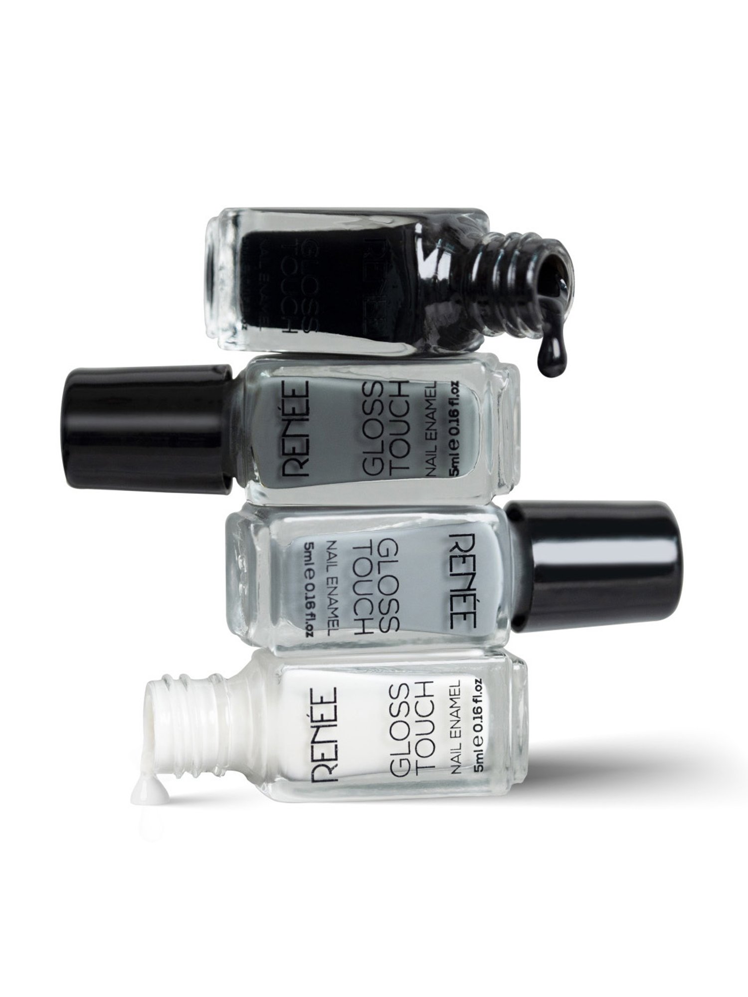 RENEE Gloss Touch N01 Classic Monochrome Nail Enamel - Pack of 4