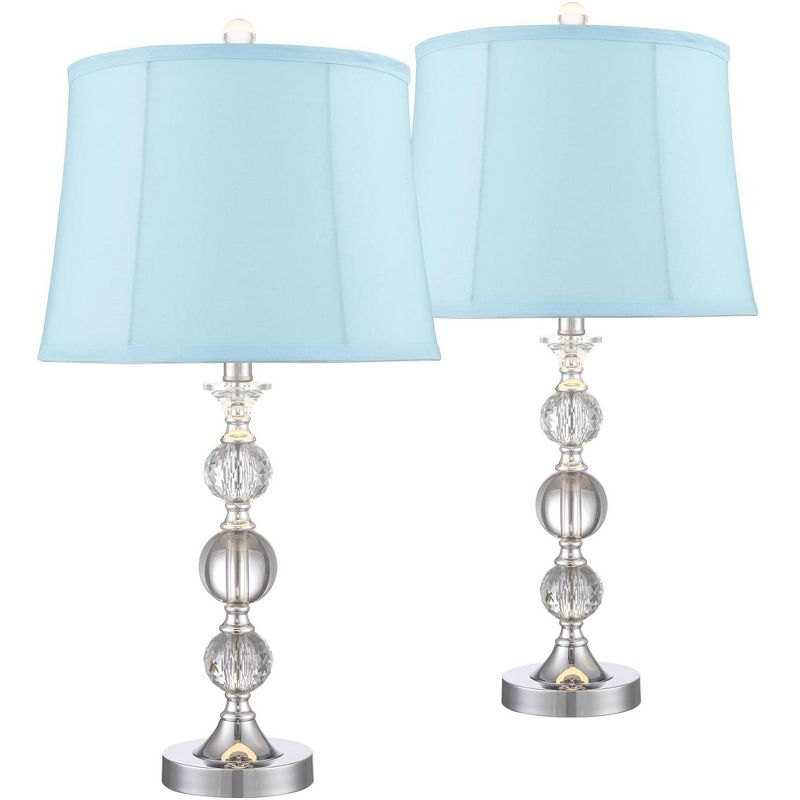 360 Lighting Solange Silver Stacked Crystal Blue Softback Table Lamps Set of 2