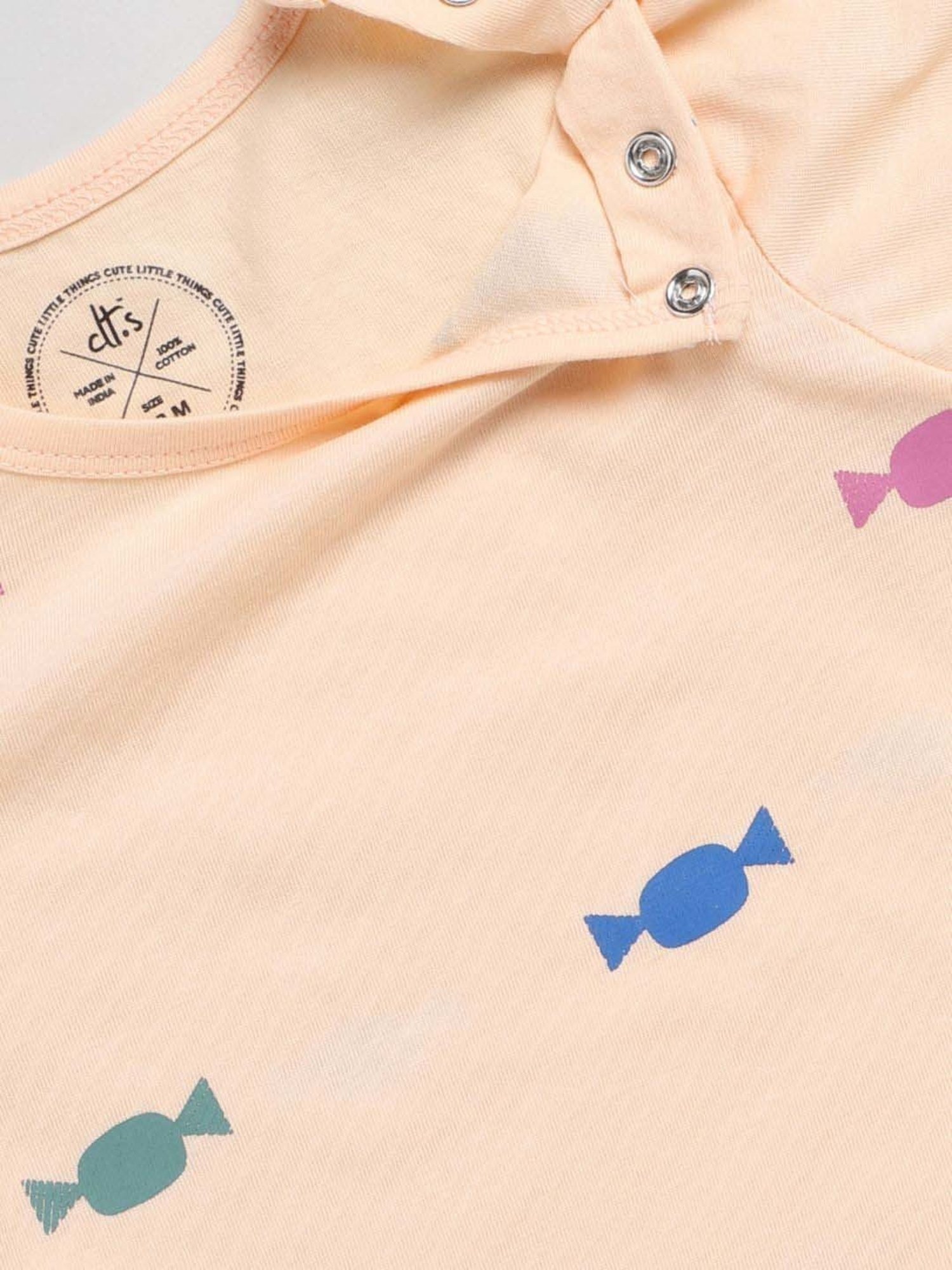 Clt.s Boys Peach Cotton Printed Full Sleeves Top Set