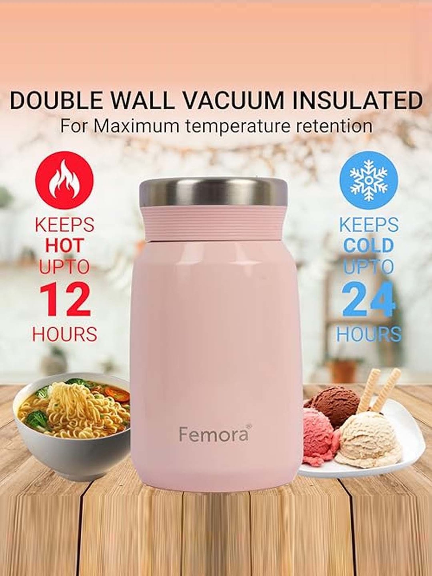 Femora Pink Stainless Steel Vacuum Insulated Soup Flask (0.5 L)