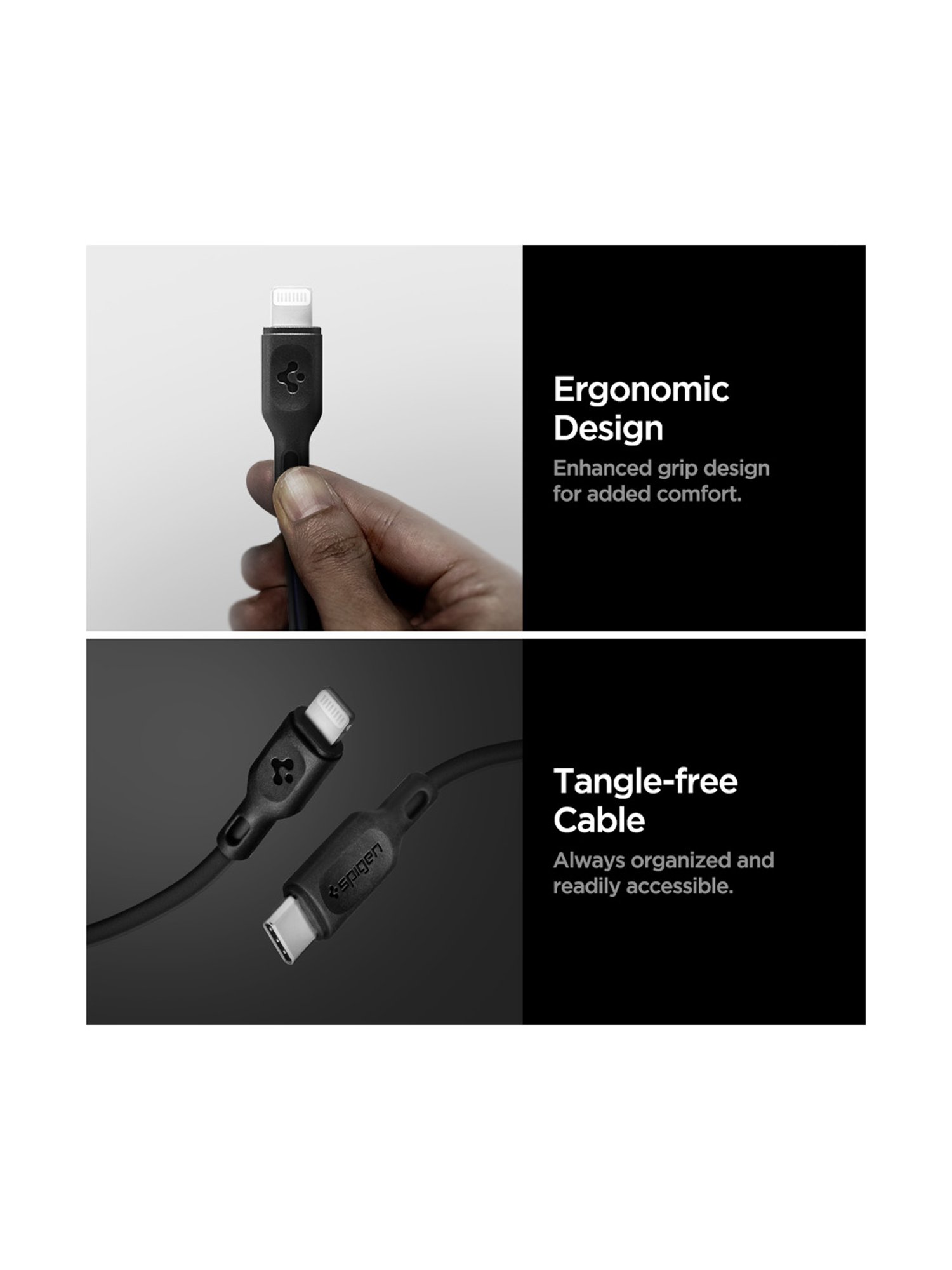 Spigen C10CL Apple MFi Certified USB C to Lightning Charge Sync Cable (0.9M) 2 Pack - Black