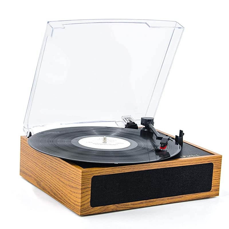 3 Speed BeltDrive Bluetooth Turntable with Stereo Speakers Vintage Vinyl Record PlayerYellow Brown