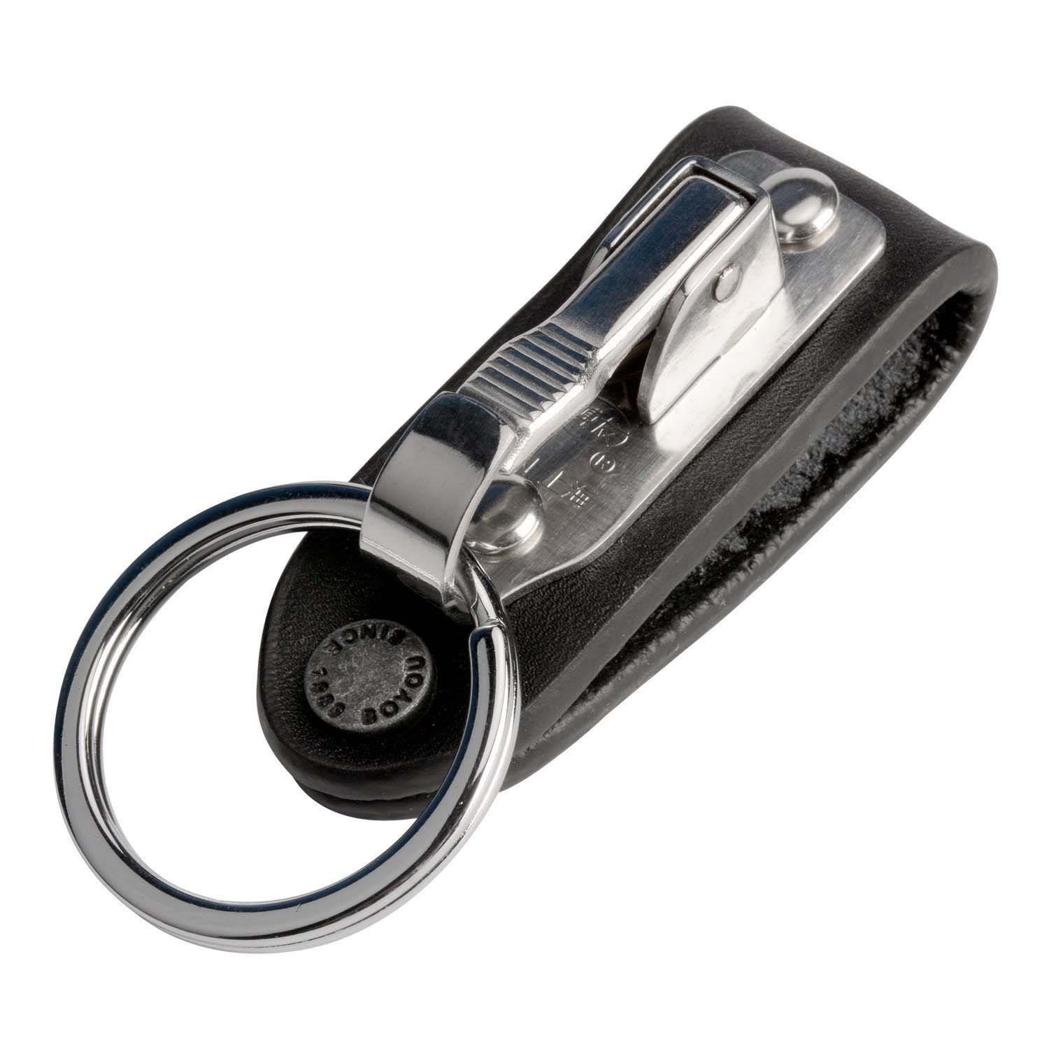 Saim Stainless Steel Keyring Design Faux Leather Belt Loop Key Chain 1 Pcs