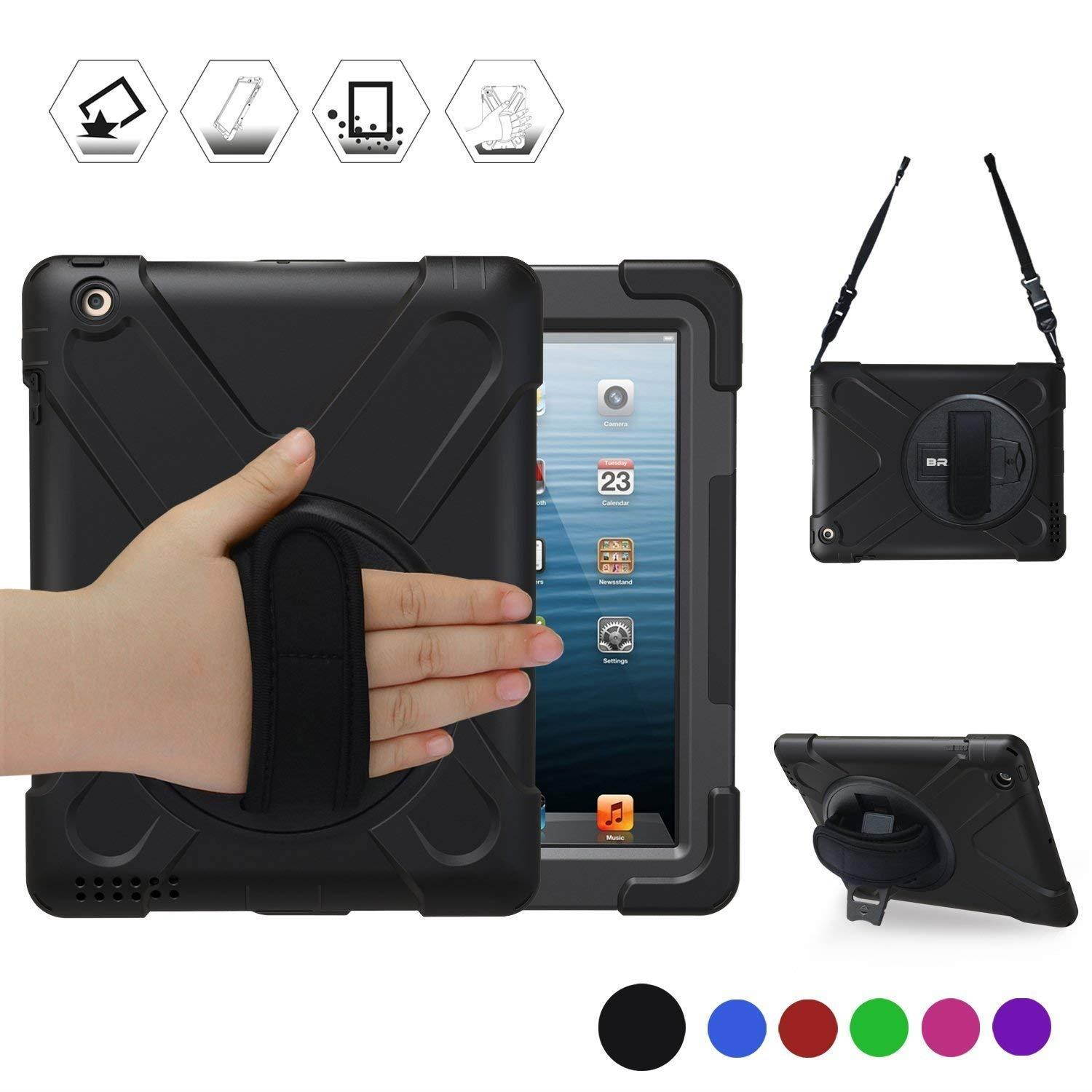 iPad 2 Case for Kids, iPad 2 3 4 Case, BRAECN[360 Degree Rotation Handle Grip] Three Layer Heavy Duty Shockproof Protective Case for iPad A1395 A1396 A1397 A1403 A1416 A1430 A1458 A1459 A1460 Black