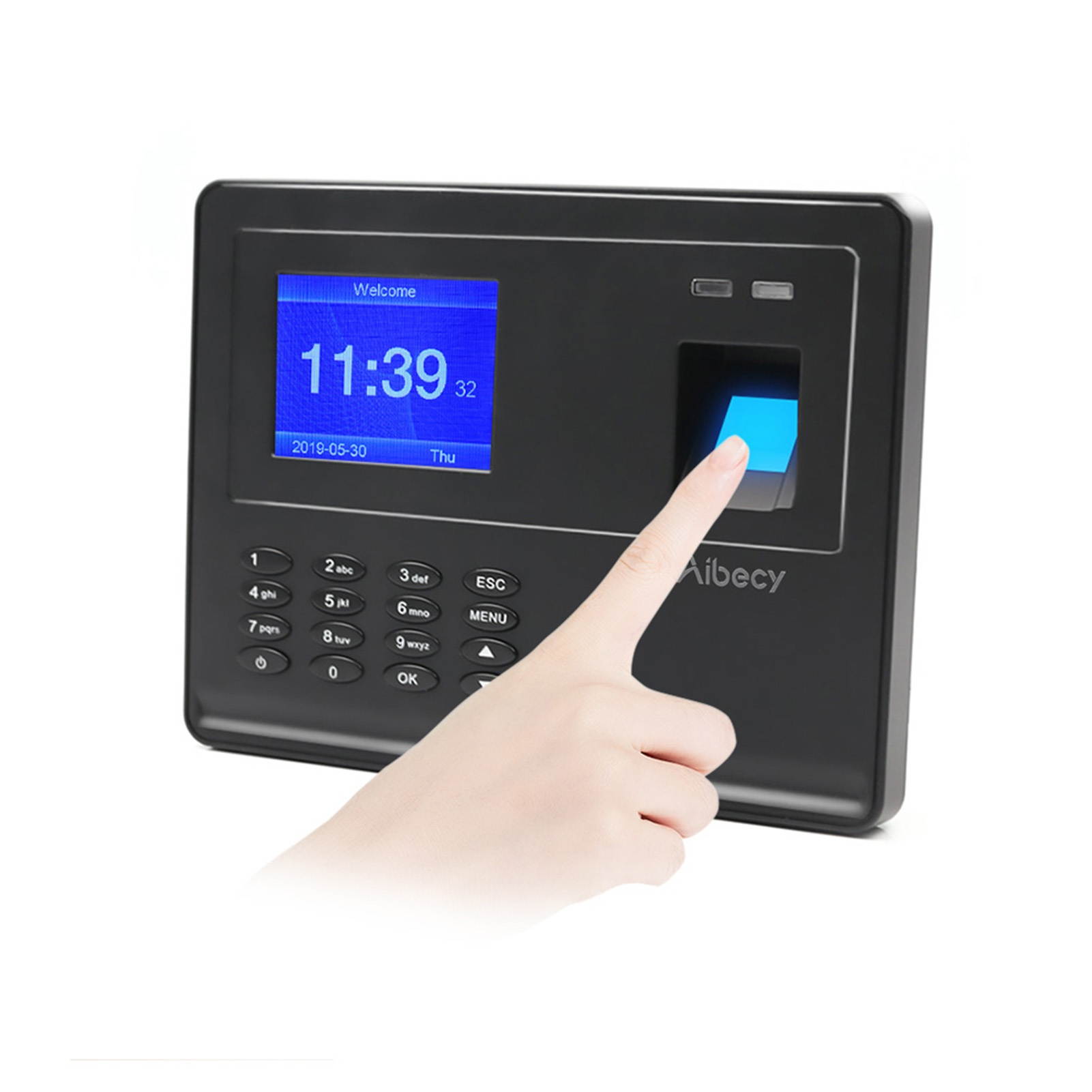 Aibecy Biometric Fingerprint Password Time Attendace Machine Employee Checking-in Time Clock Recorder Reader with 2.8 Inch TFT Screen Multi-language Built-in Battery Support USB Disk Data Download