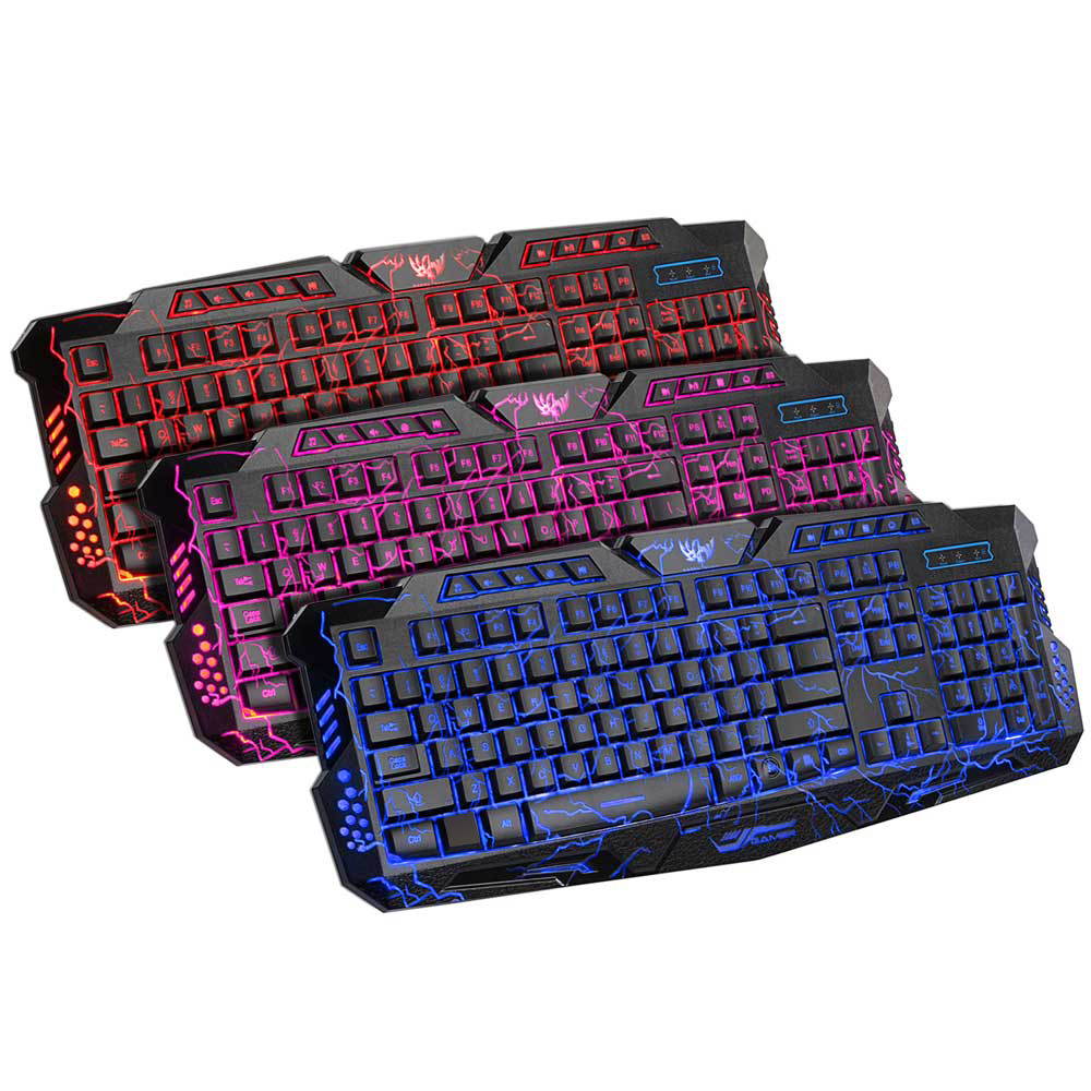A878 114-Key LED Backlit Wired USB Gaming Keyboard with Cracking Pattern Black