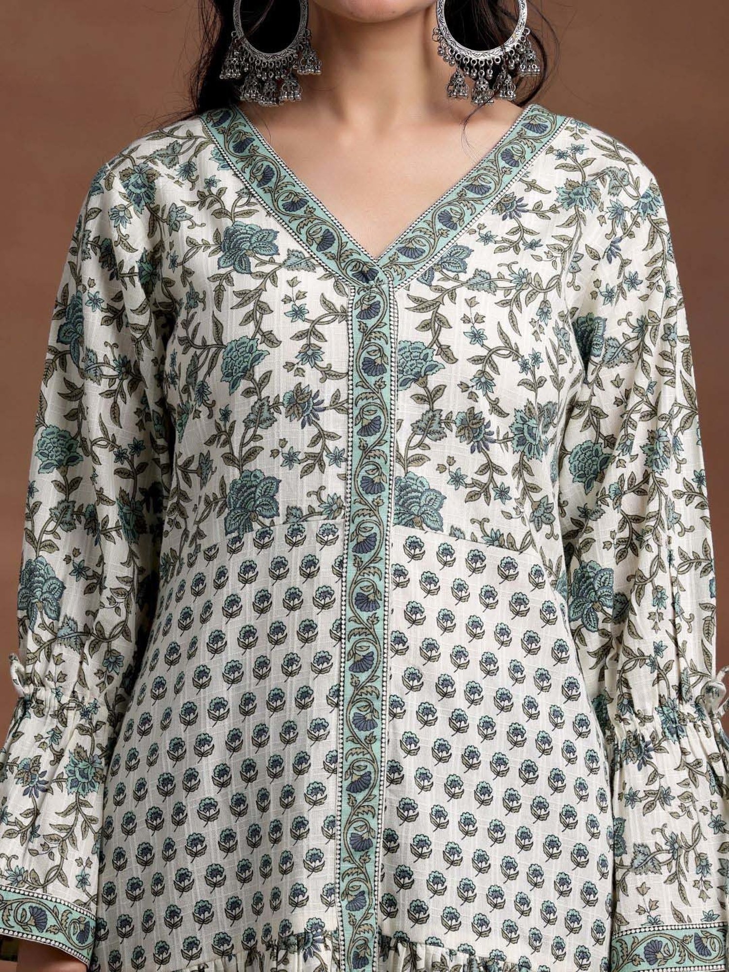 Libas Beige Cotton Printed A-Line Dress