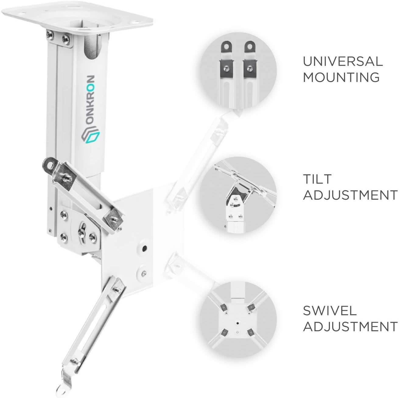 ONKRON Universal Ceiling Projector Mount Height Adjustable Mounting Bracket up to 22 LBS White K3A
