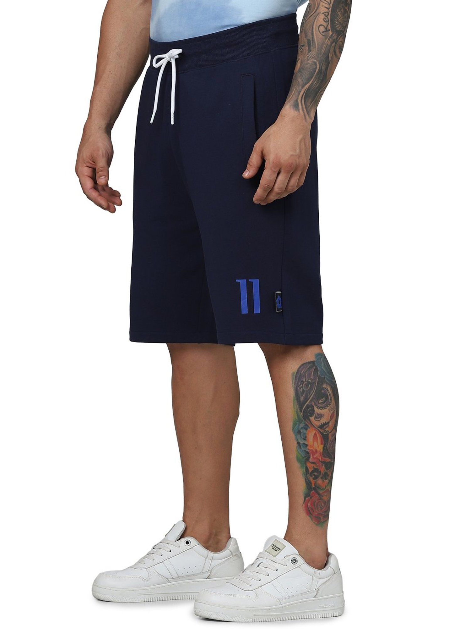 celio* Navy Regular Fit Printed Cotton Shorts