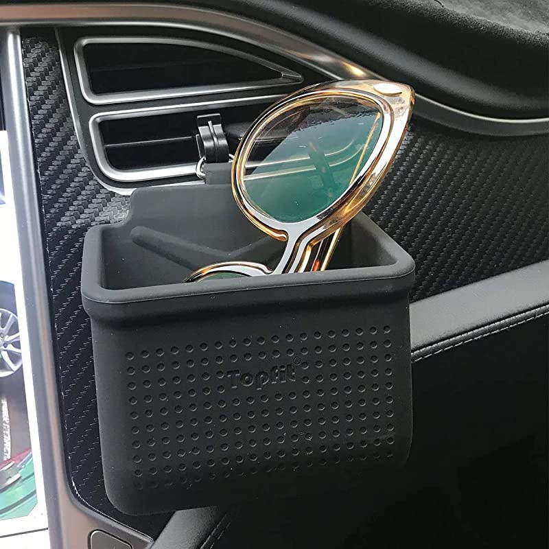 Car Air Vent Cell Phone Holder Car Mount Phone Holder Pocket Organizer Car Cradle Mount Pouch Bag Box Tidy Storage Coin Key Case Sunglasses Organizer with Hook(Black)