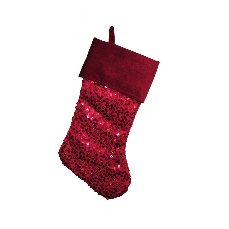 Northlight 20" Shiny Metallic Red Sequined Christmas Stocking with Velveteen Cuff