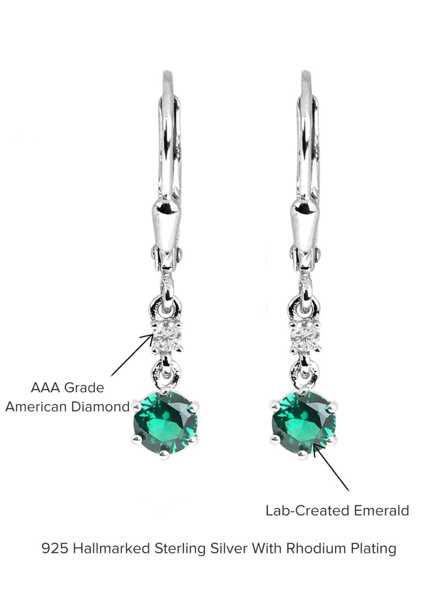 Ornate Jewels 92.5 Sterling Silver Emerald Earrings for Women