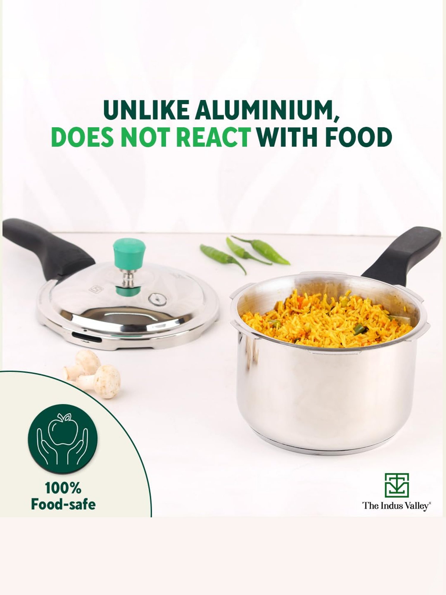 The Indus Valley Silver Stainless Steel Pressure Cooker with Lid (3 L)